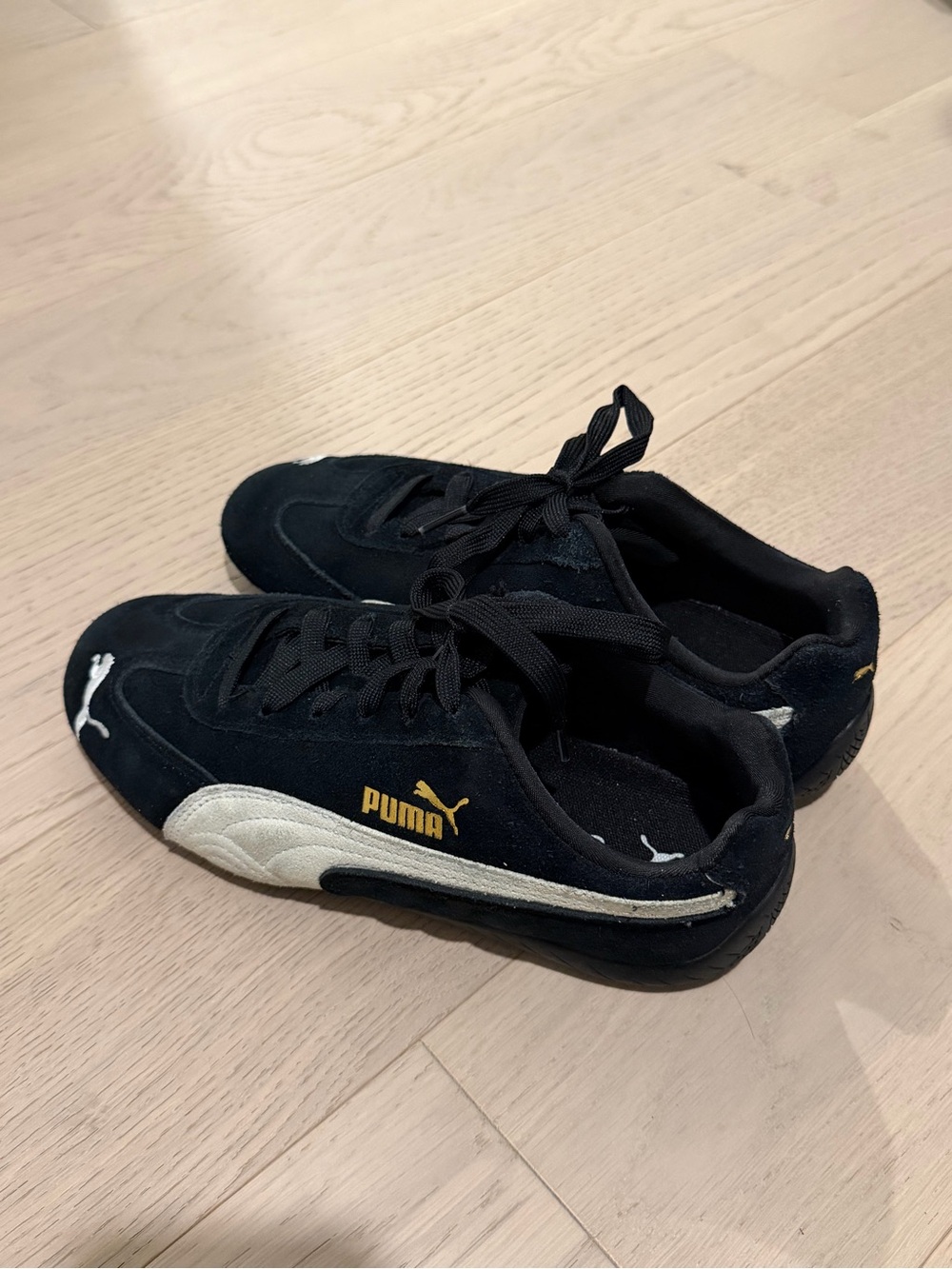 Puma Speedcats Black and White Suede Sneakers
